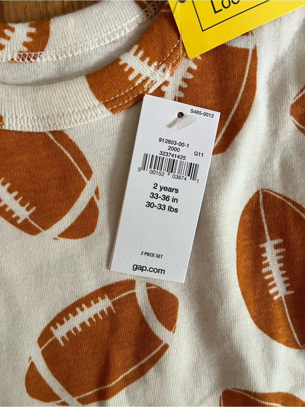 GAP Kids White & Orange Football Print Pajama Set NWT